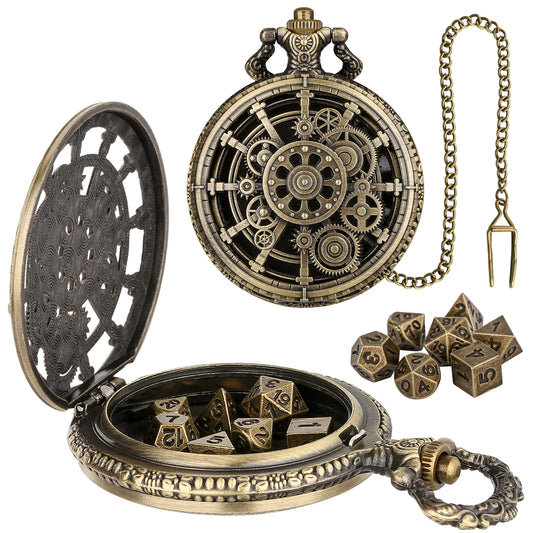 DIEACE D&D Fate Gear Metal Pocket Watch Dice Set