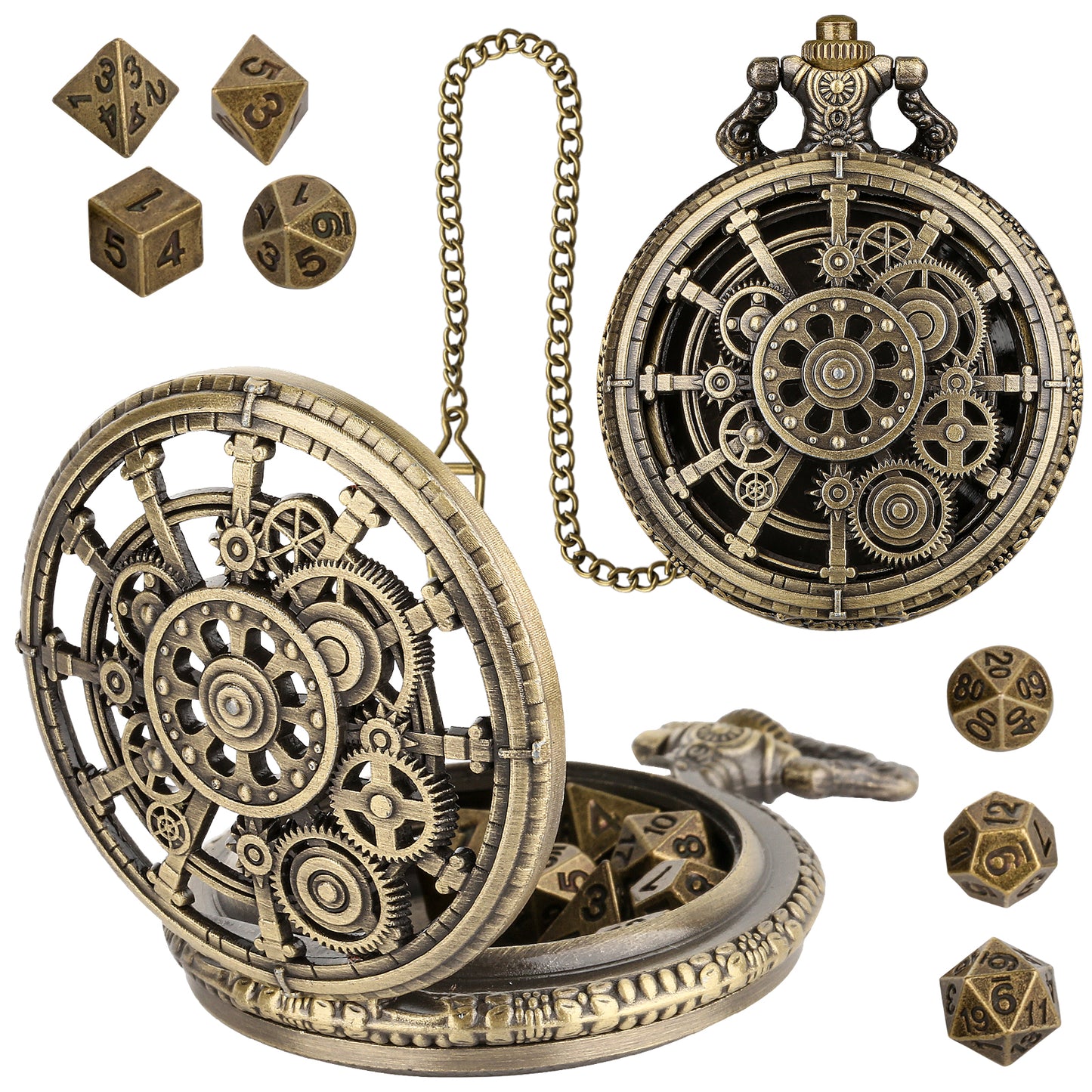 DIEACE D&D Fate Gear Metal Pocket Watch Dice Set