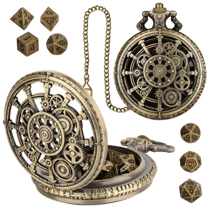 DIEACE D&D Fate Gear Metal Pocket Watch Dice Set