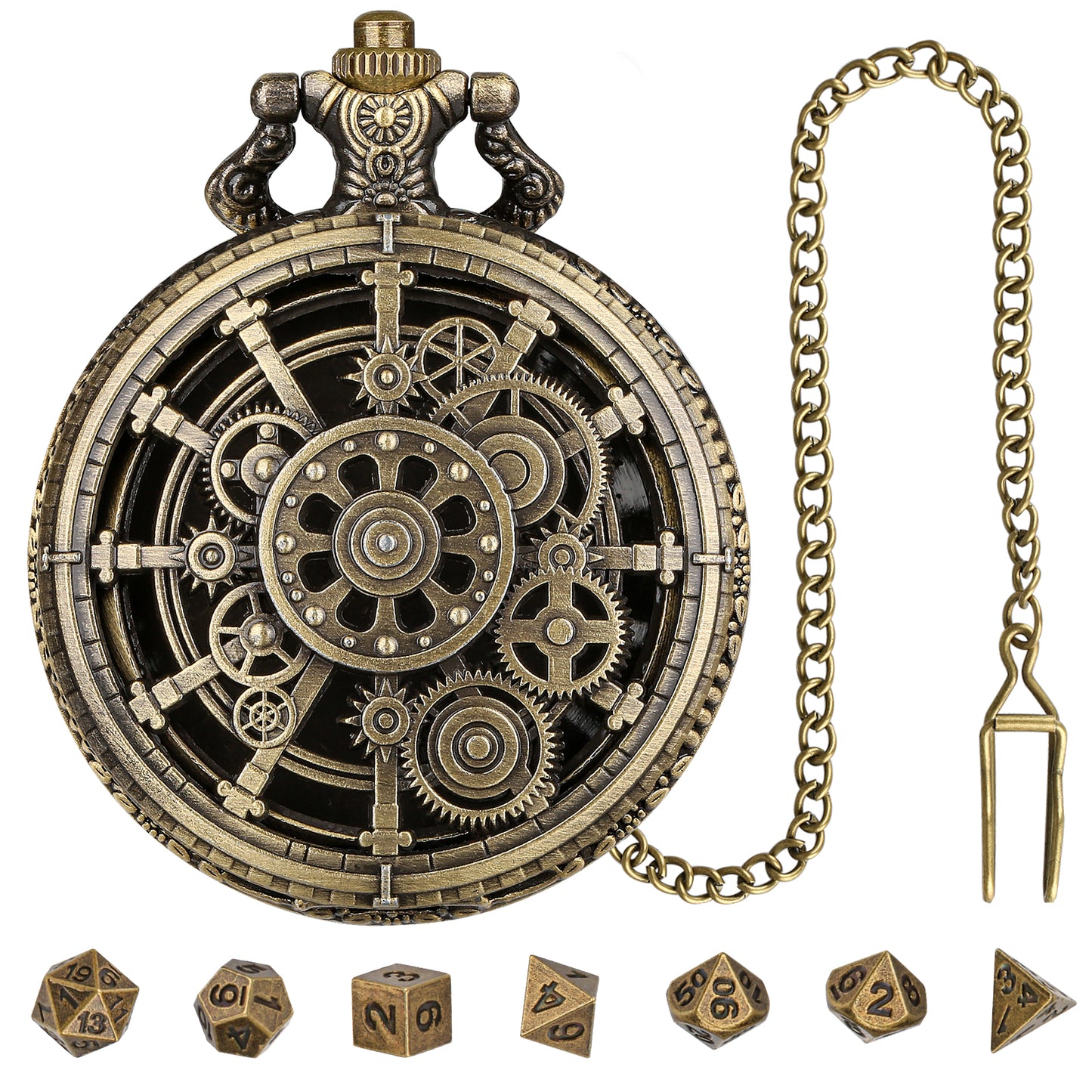 DIEACE D&D Fate Gear Metal Pocket Watch Dice Set