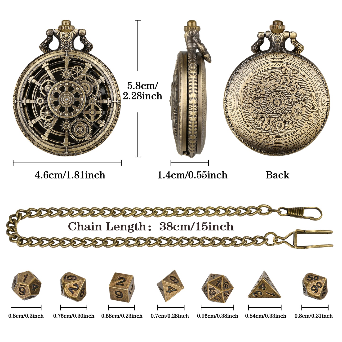 DIEACE D&D Fate Gear Metal Pocket Watch Dice Set
