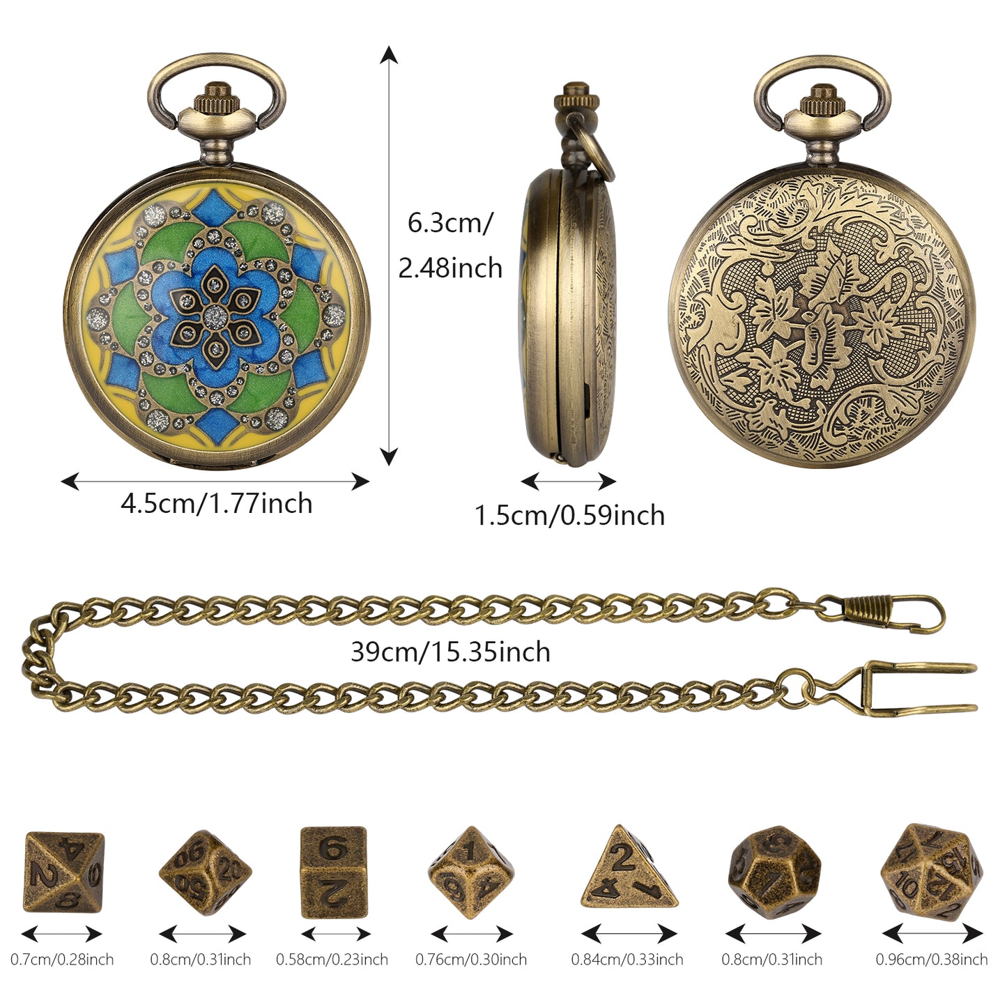 DIEACE D&D Enamel Pocket Watch Metal Dice Set