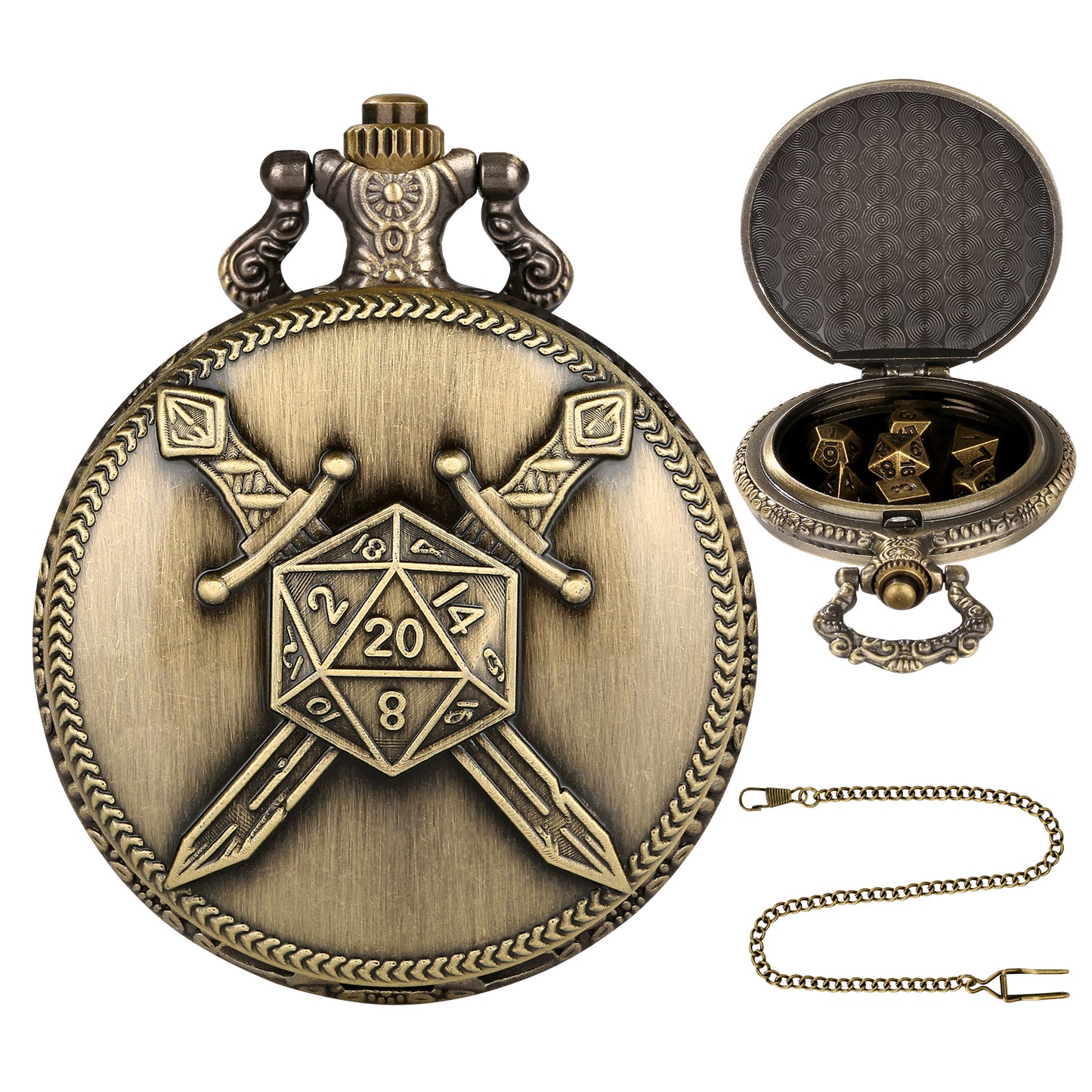 DIEACE D&D Dual Swords Pocket Watch Metal Dice Set