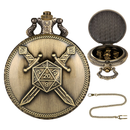 DIEACE D&D Dual Swords Pocket Watch Metal Dice Set