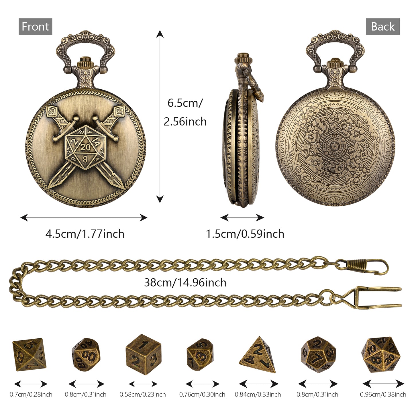 DIEACE D&D Dual Swords Pocket Watch Metal Dice Set