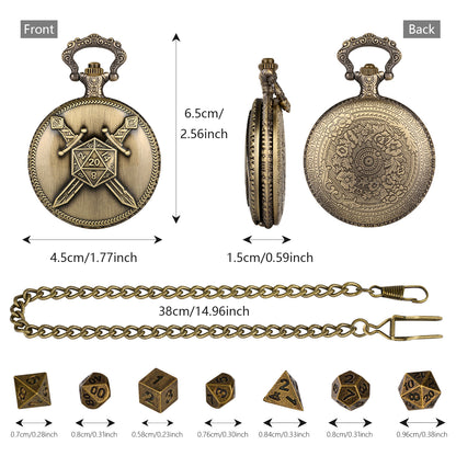 DIEACE D&D Dual Swords Pocket Watch Metal Dice Set