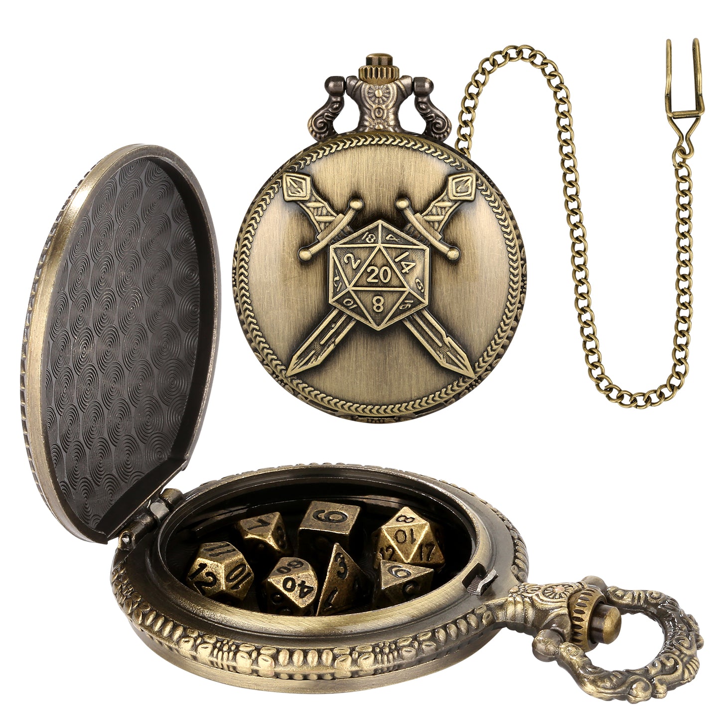 DIEACE D&D Dual Swords Pocket Watch Metal Dice Set