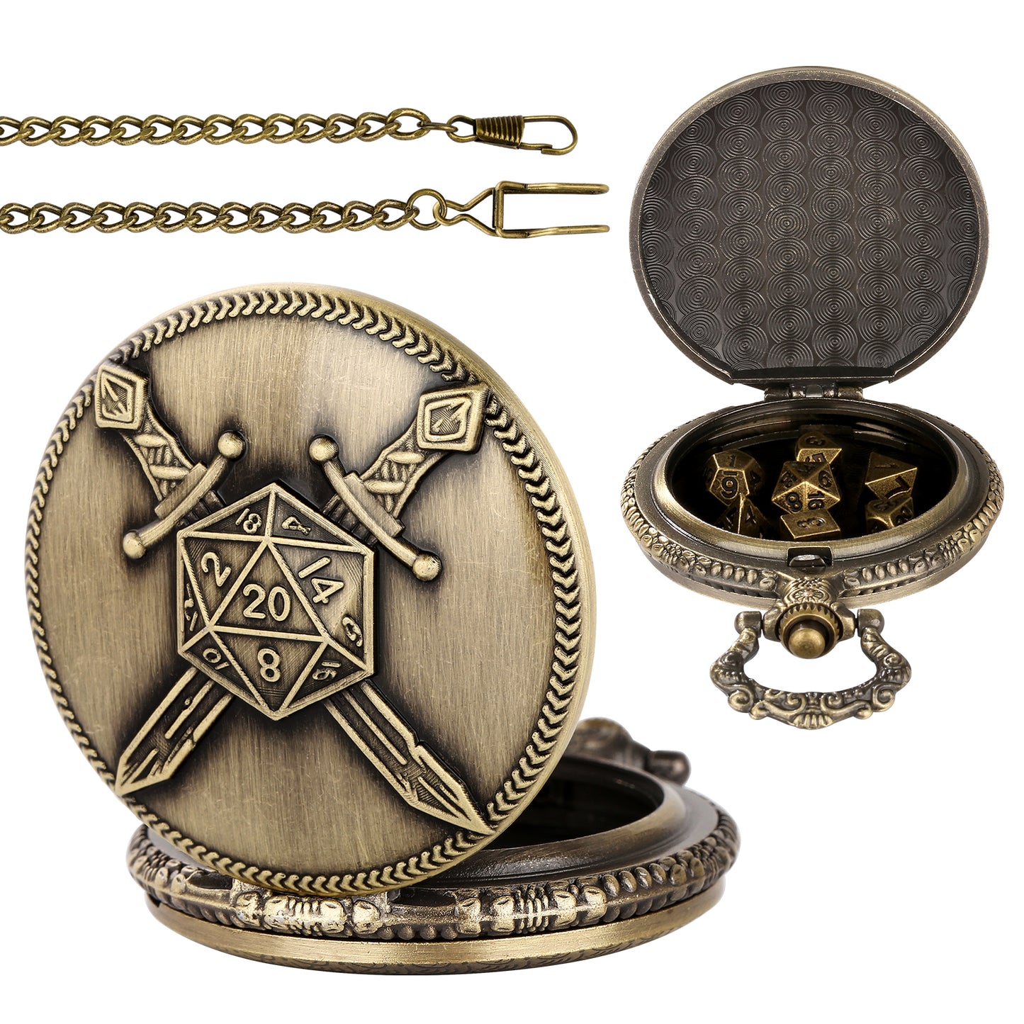 DIEACE D&D Dual Swords Pocket Watch Metal Dice Set