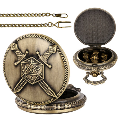 DIEACE D&D Dual Swords Pocket Watch Metal Dice Set