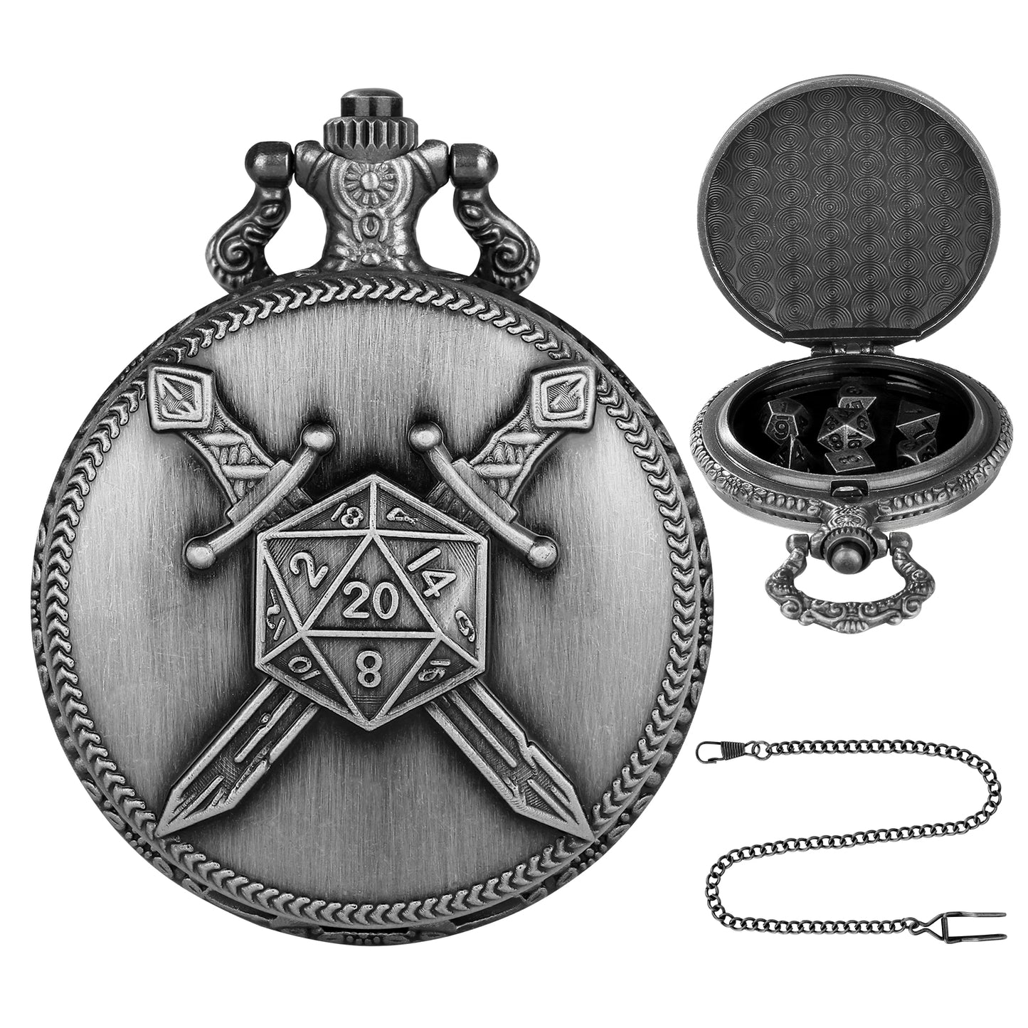 DIEACE D&D Dual Swords Pocket Watch Metal Dice Set