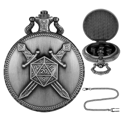 DIEACE D&D Dual Swords Pocket Watch Metal Dice Set