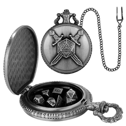 DIEACE D&D Dual Swords Pocket Watch Metal Dice Set
