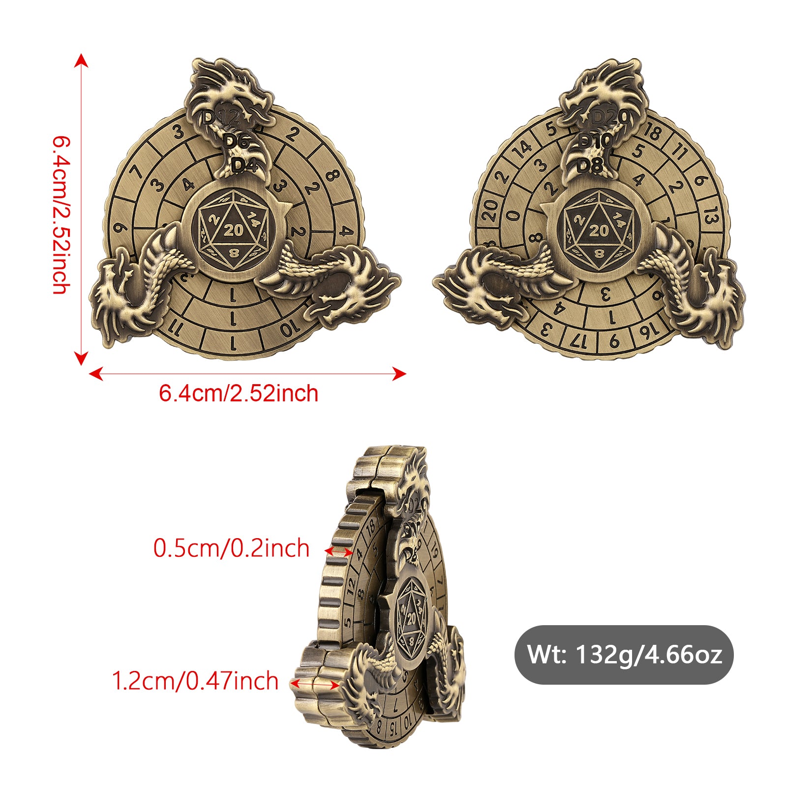 DIEACE D&D Dragon Head Fidget Spinner Metal Dice Set  7-in-1