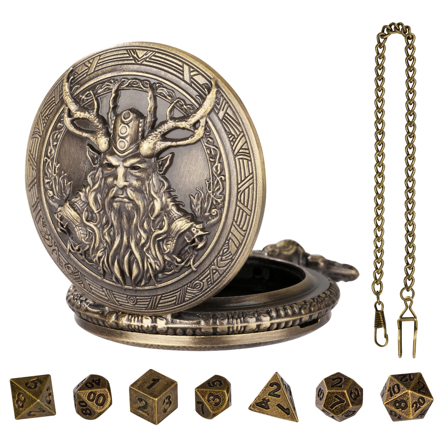 DIEACE D&D Druid Metal Pocket Watch Dice Set