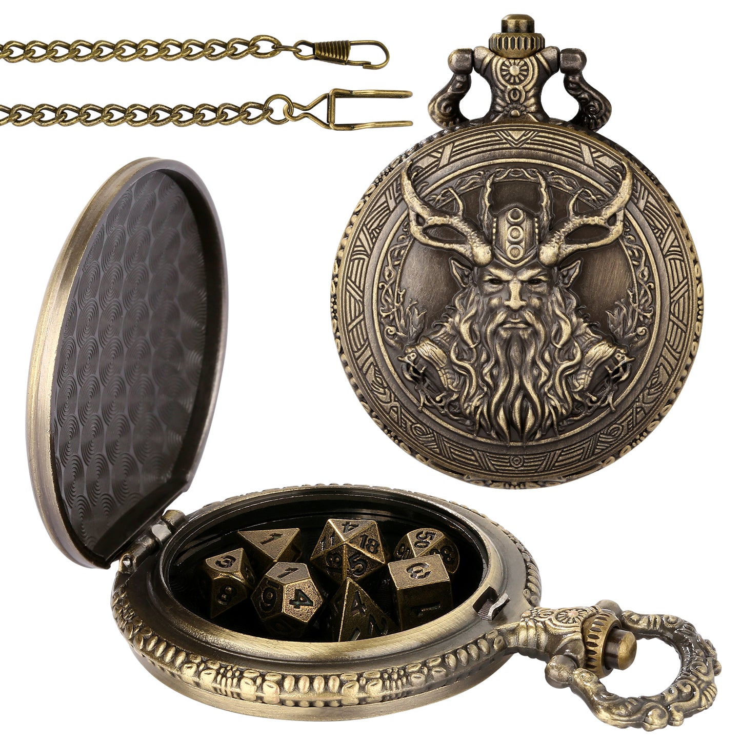 DIEACE D&D Druid Metal Pocket Watch Dice Set
