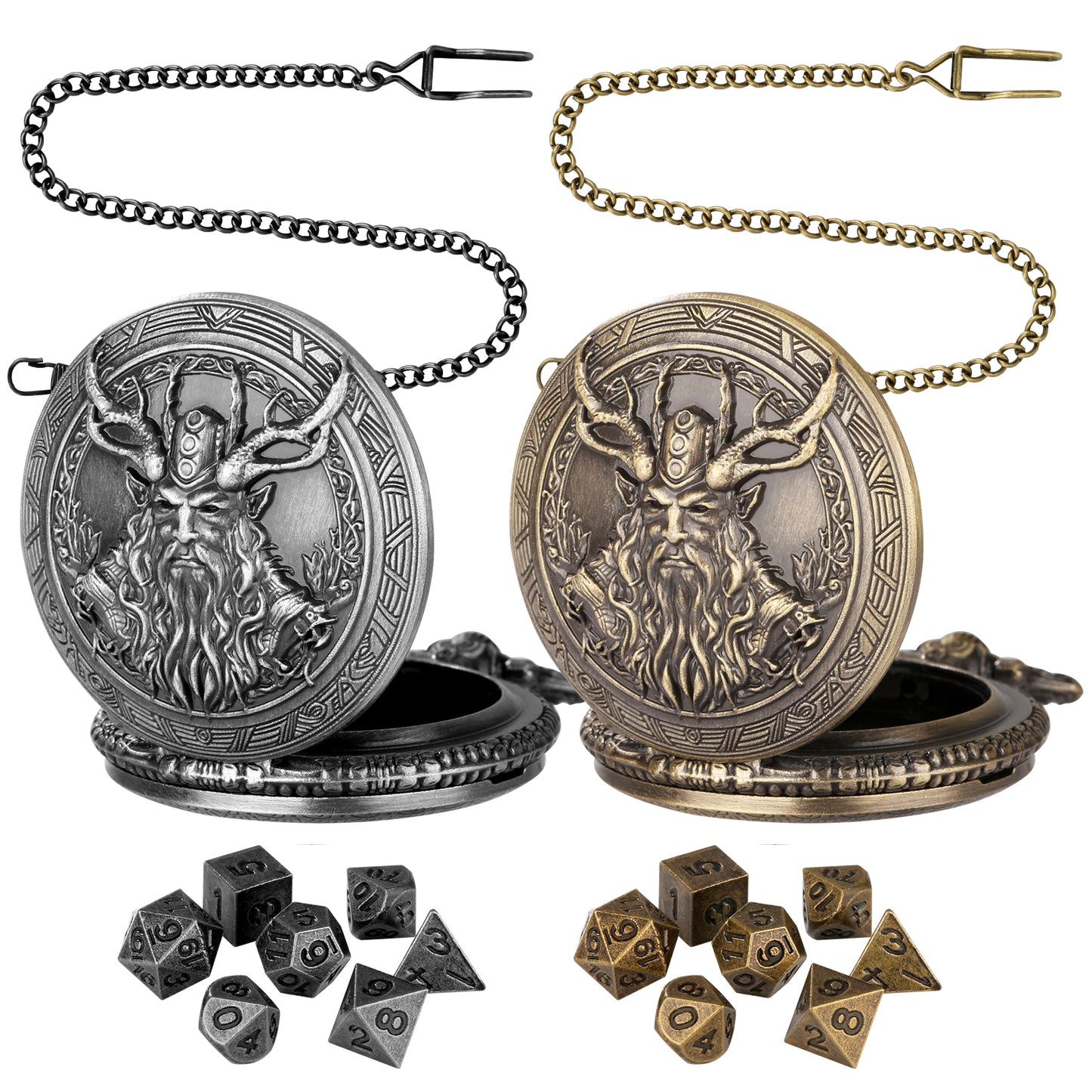 DIEACE D&D Druid Metal Pocket Watch Dice Set