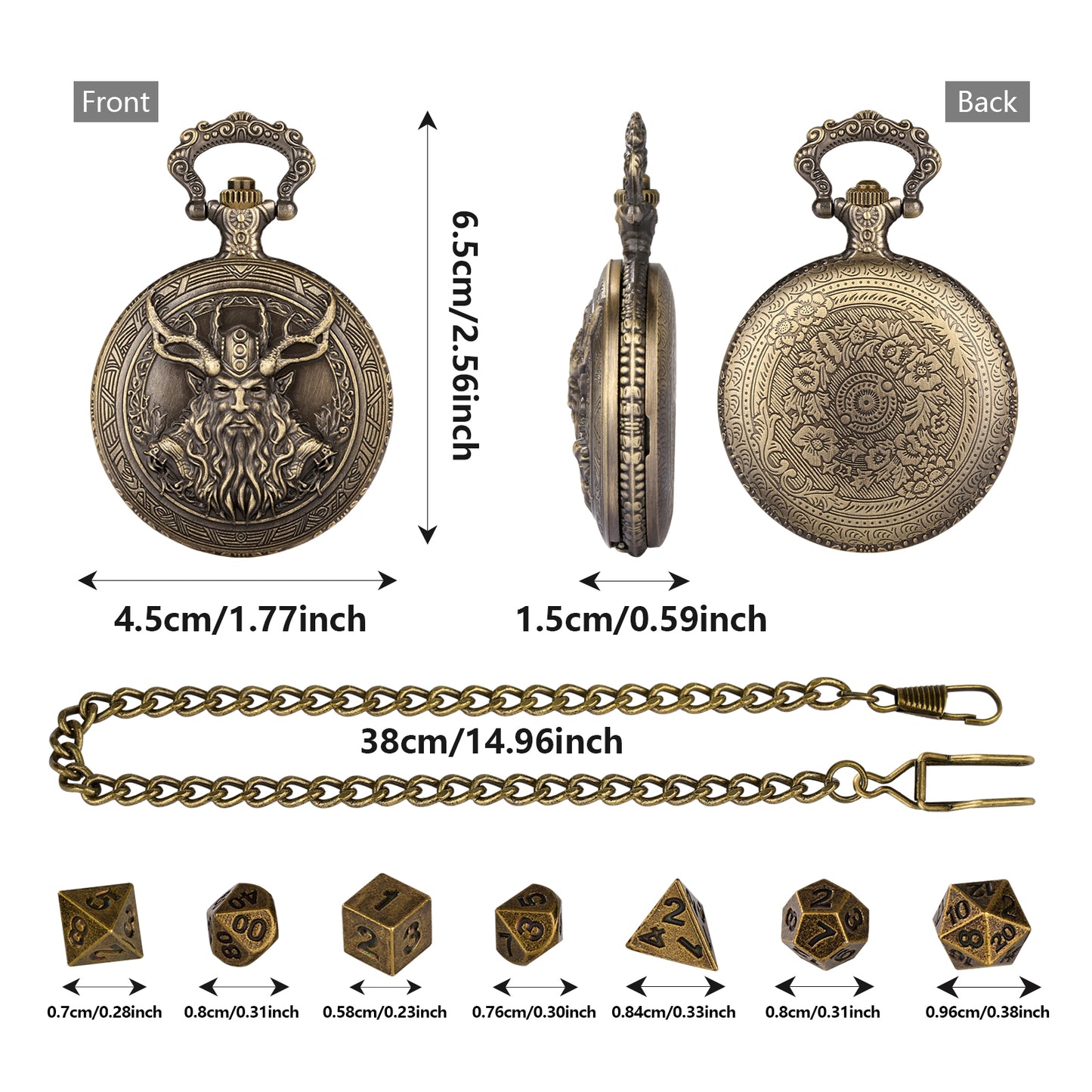 DIEACE D&D Druid Metal Pocket Watch Dice Set