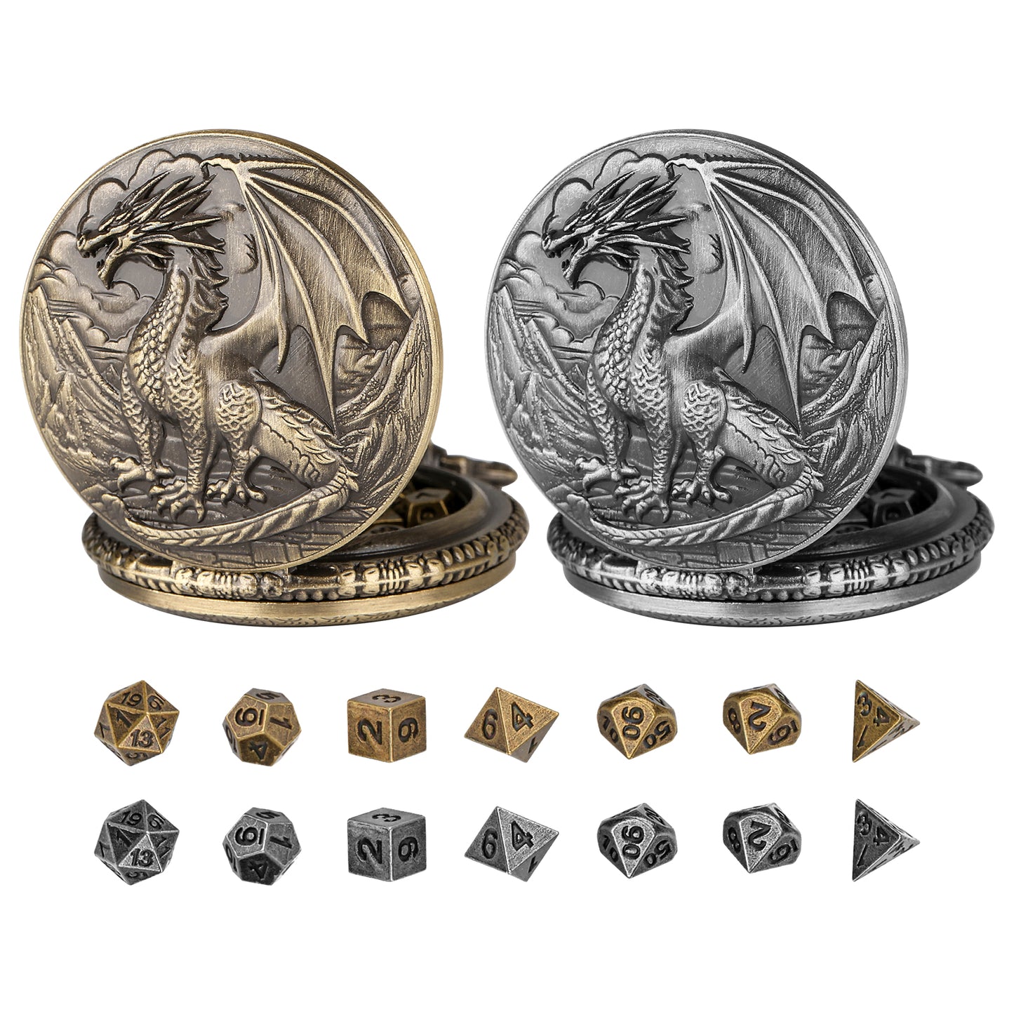 DIEACE D&D Dragon Metal Pocket Watch Dice Set