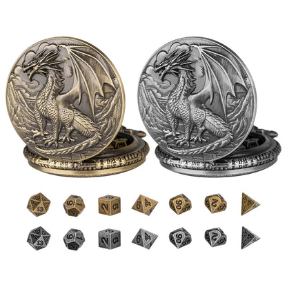 DIEACE D&D Dragon Metal Pocket Watch Dice Set