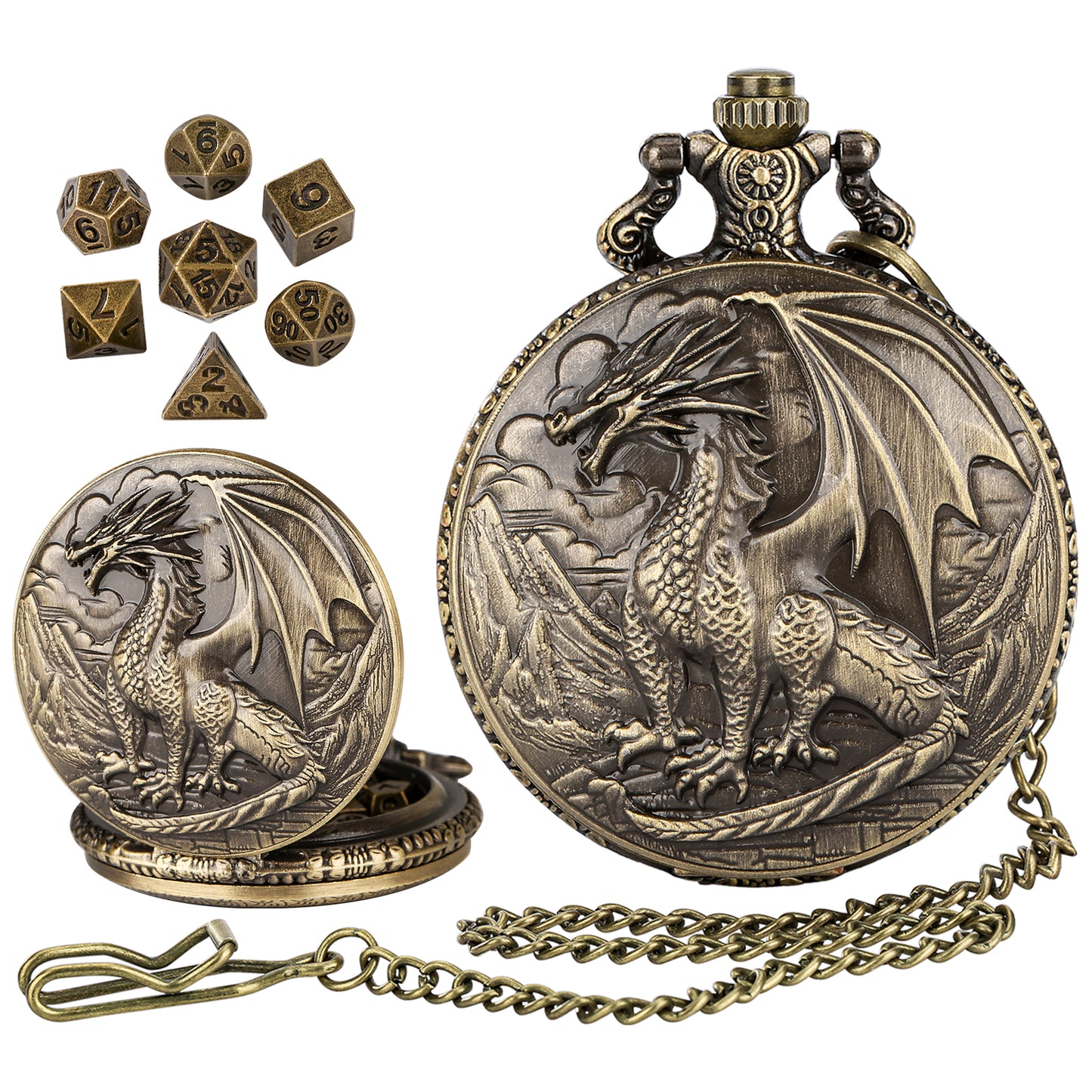 DIEACE D&D Dragon Metal Pocket Watch Dice Set