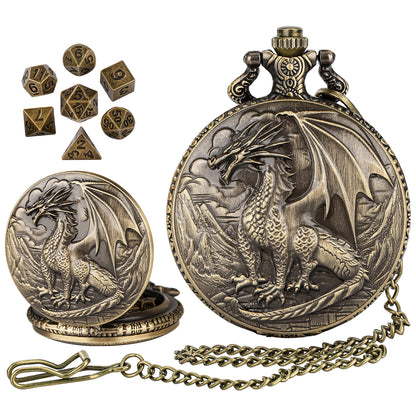 DIEACE D&D Dragon Metal Pocket Watch Dice Set
