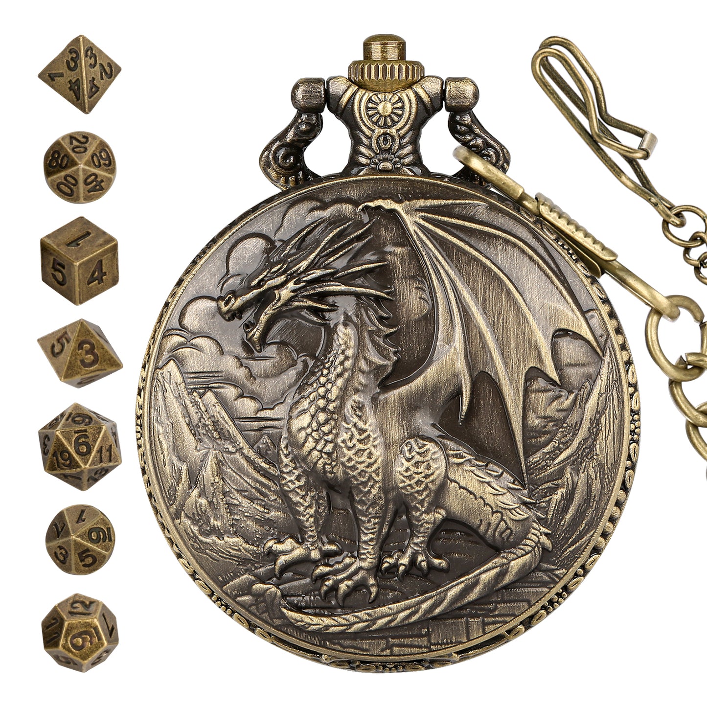DIEACE D&D Dragon Metal Pocket Watch Dice Set