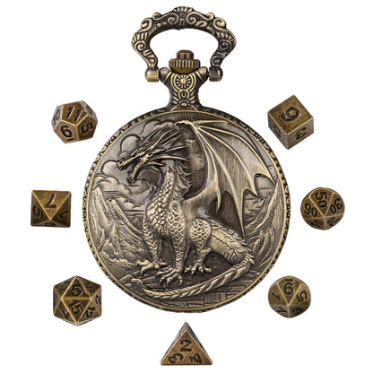 DIEACE D&D Dragon Metal Pocket Watch Dice Set