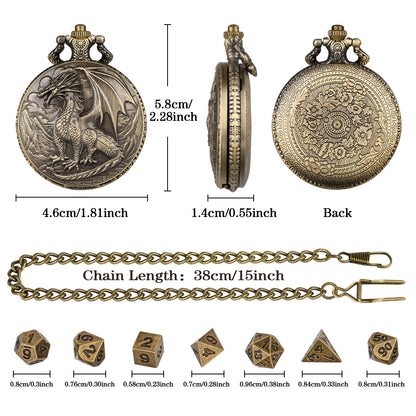 DIEACE D&D Dragon Metal Pocket Watch Dice Set