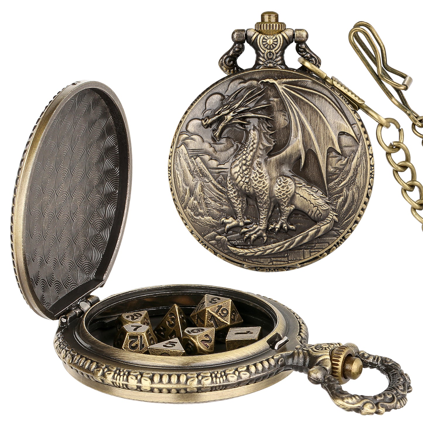 DIEACE D&D Dragon Metal Pocket Watch Dice Set