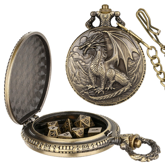 DIEACE D&D Dragon Metal Pocket Watch Dice Set