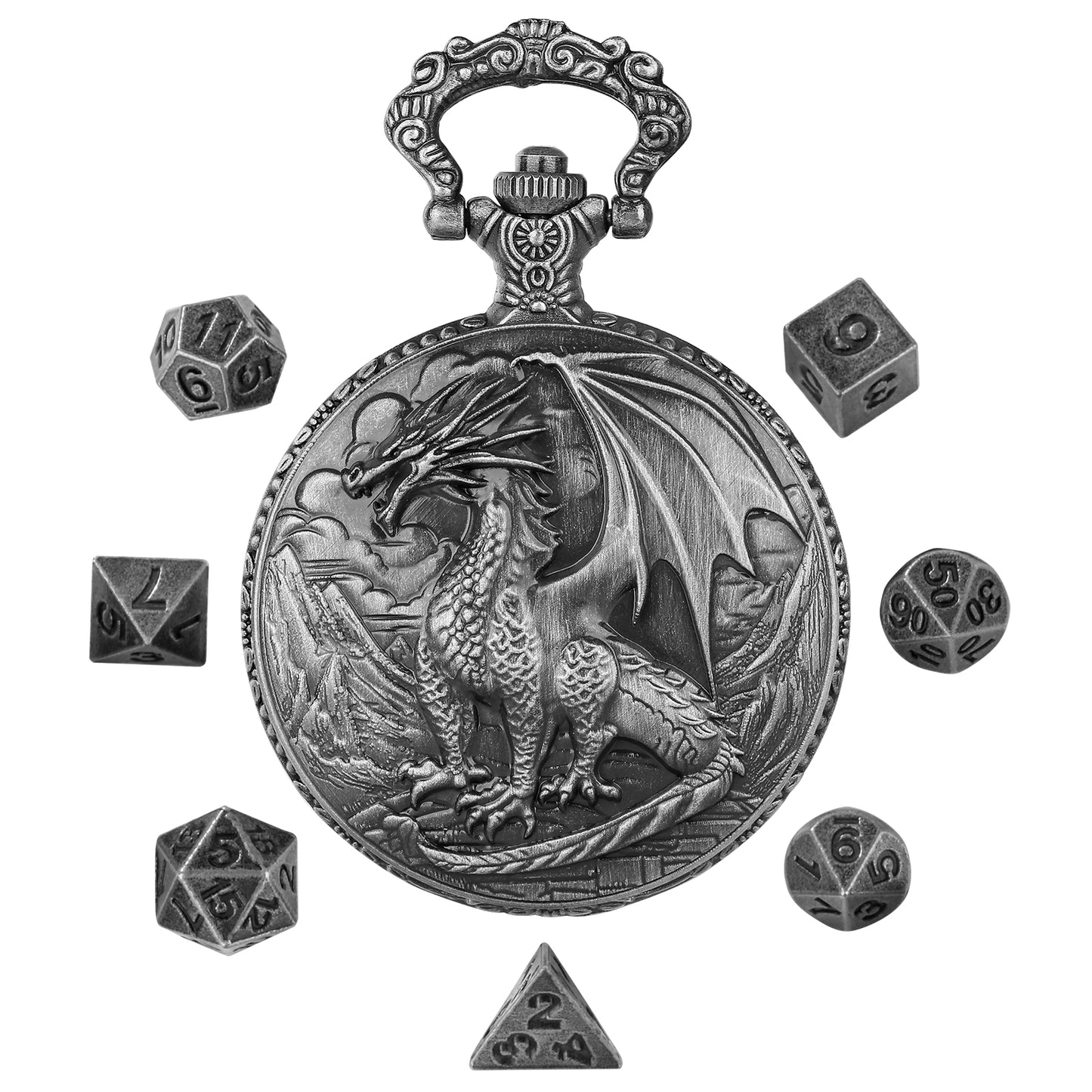 DIEACE D&D Dragon Metal Pocket Watch Dice Set