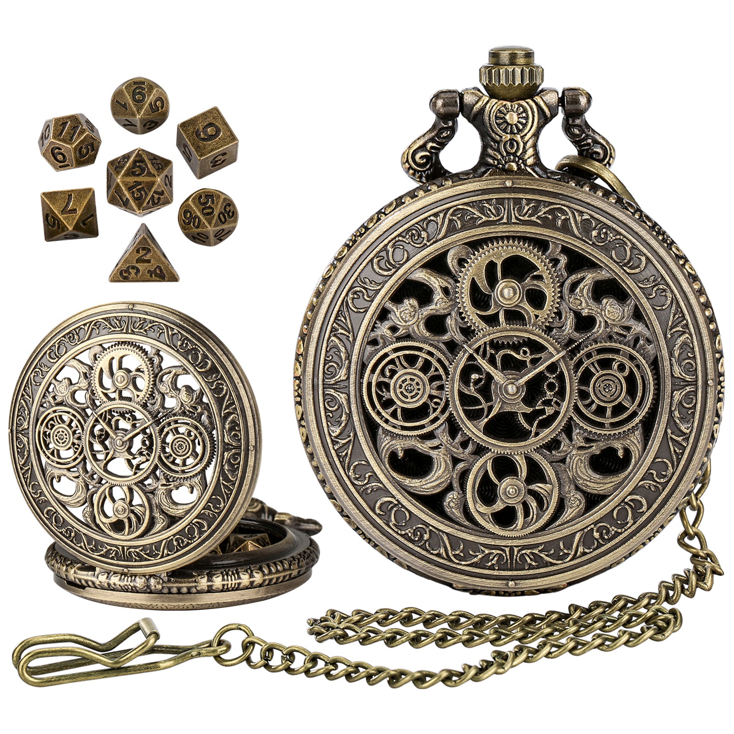 DIEACE D&D Five-Ring Gear Pocket Watch Metal Dice Set