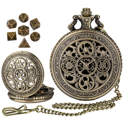 DIEACE D&D Five-Ring Gear Pocket Watch Metal Dice Set
