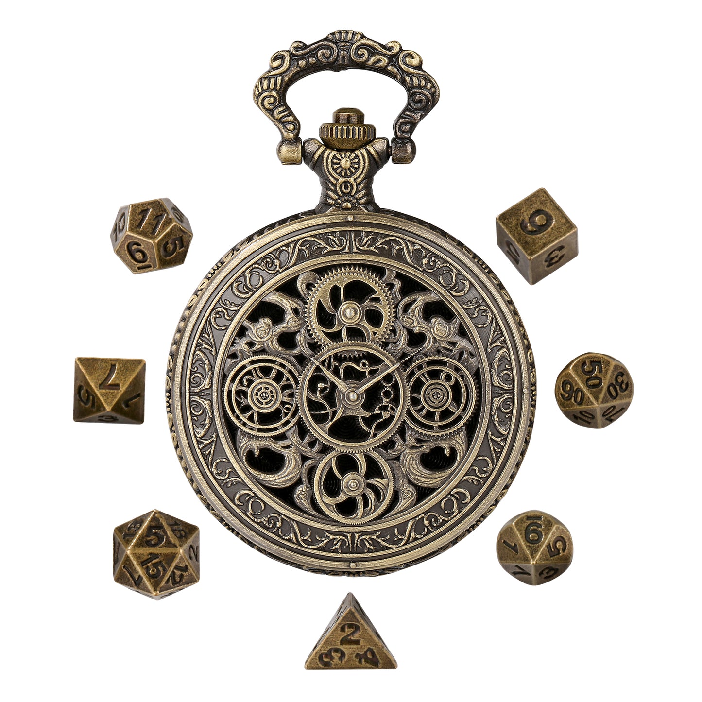 DIEACE D&D Five-Ring Gear Pocket Watch Metal Dice Set