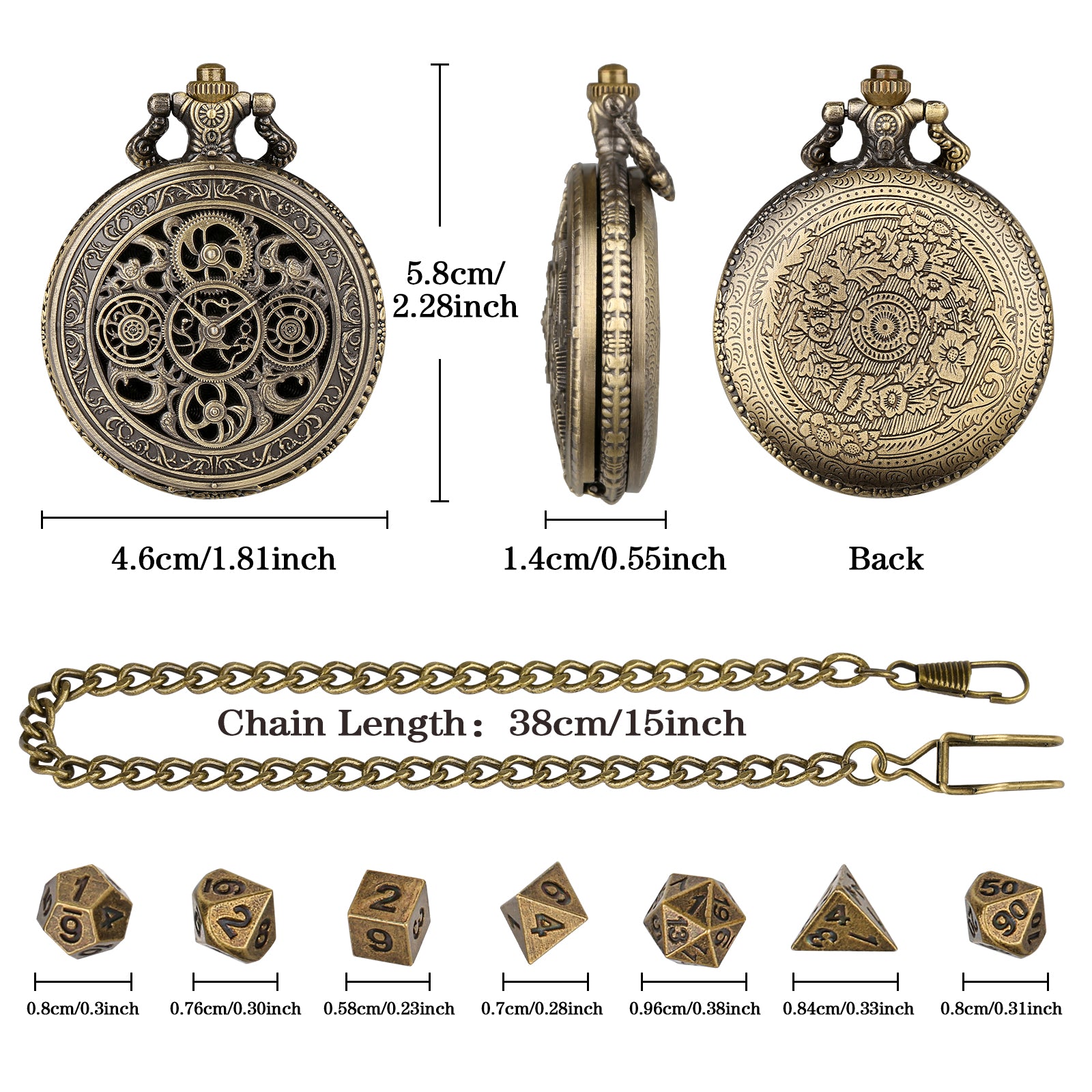 DIEACE D&D Five-Ring Gear Pocket Watch Metal Dice Set