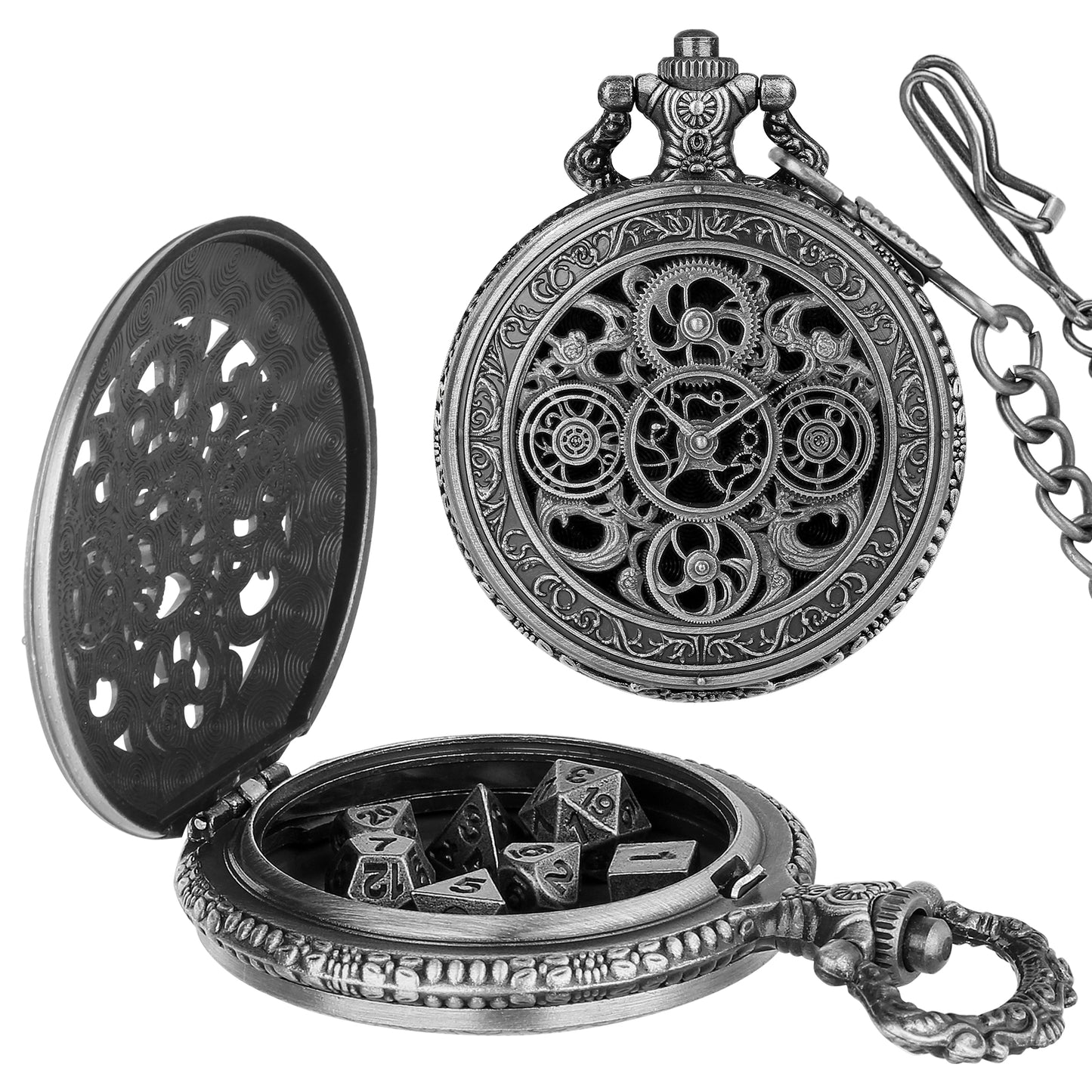 DIEACE D&D Five-Ring Gear Pocket Watch Metal Dice Set