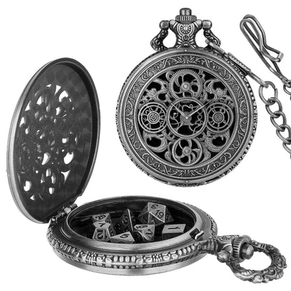 DIEACE D&D Five-Ring Gear Pocket Watch Metal Dice Set