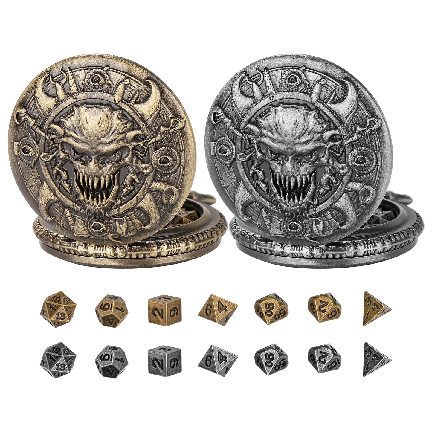 DIEACE D&D Skull Metal Pocket Watch Dice Set