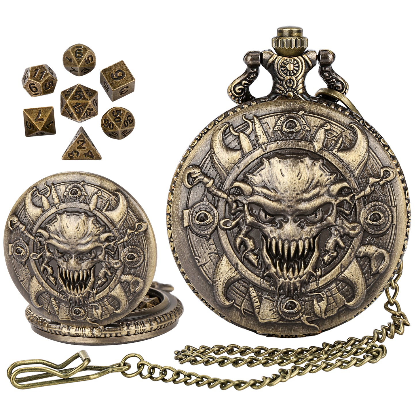 DIEACE D&D Skull Metal Pocket Watch Dice Set