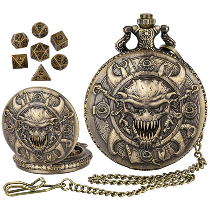 DIEACE D&D Skull Metal Pocket Watch Dice Set