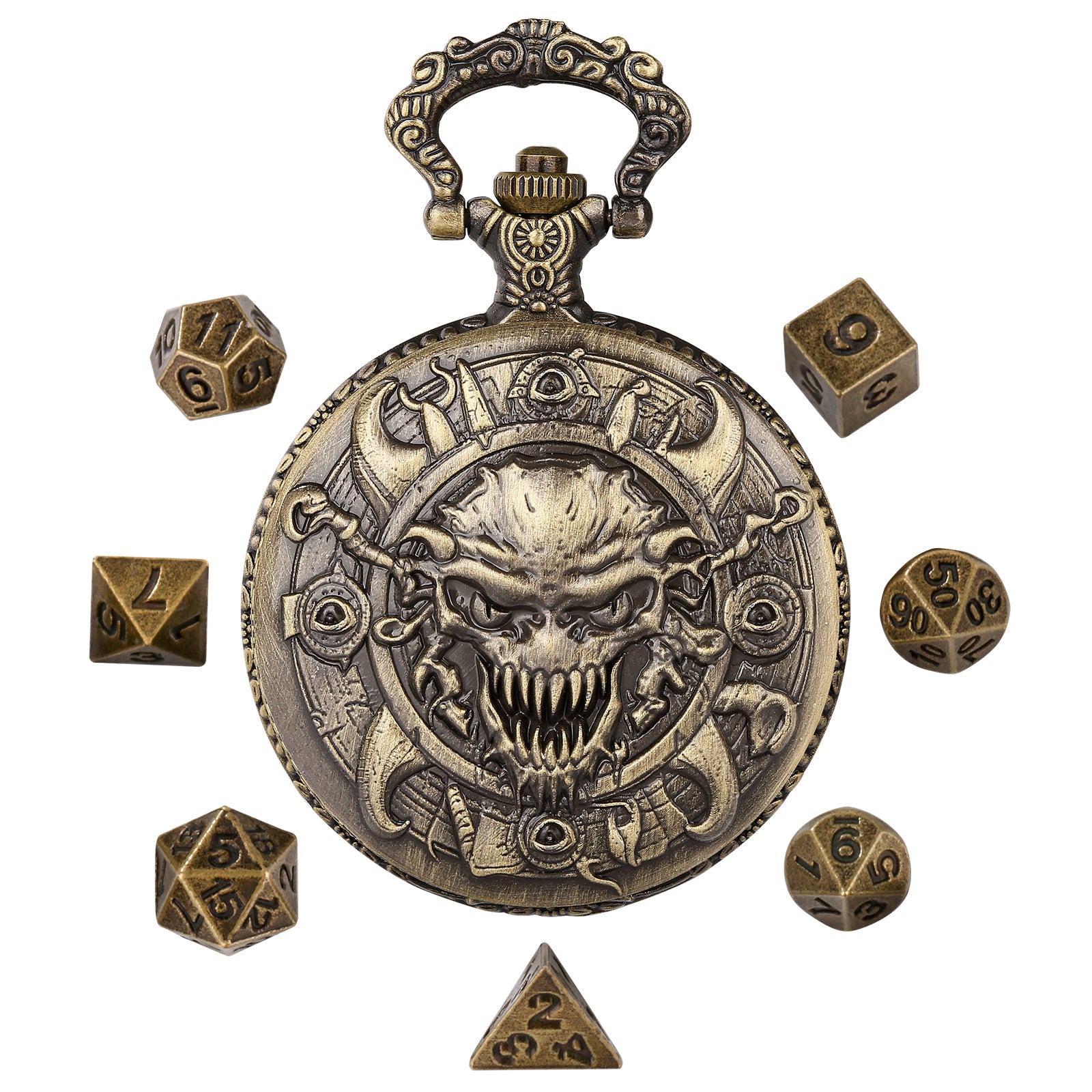 DIEACE D&D Skull Metal Pocket Watch Dice Set