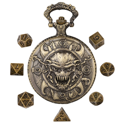 DIEACE D&D Skull Metal Pocket Watch Dice Set