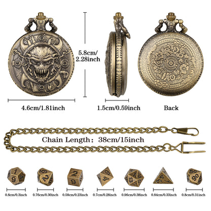 DIEACE D&D Skull Metal Pocket Watch Dice Set