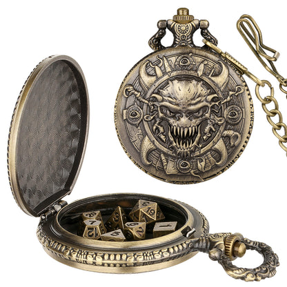 DIEACE D&D Skull Metal Pocket Watch Dice Set