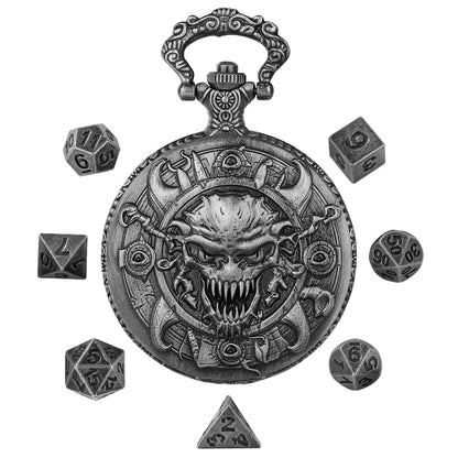 DIEACE D&D Skull Metal Pocket Watch Dice Set
