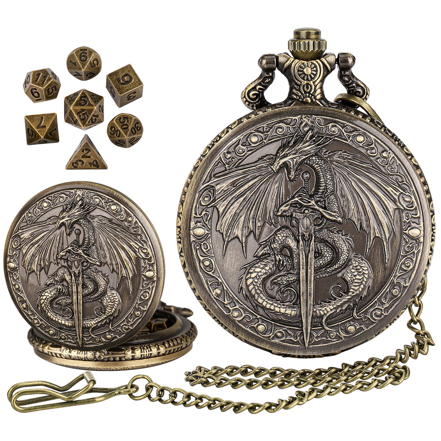 DIEACE D&D Longsword Pocket Watch Metal Dice Set