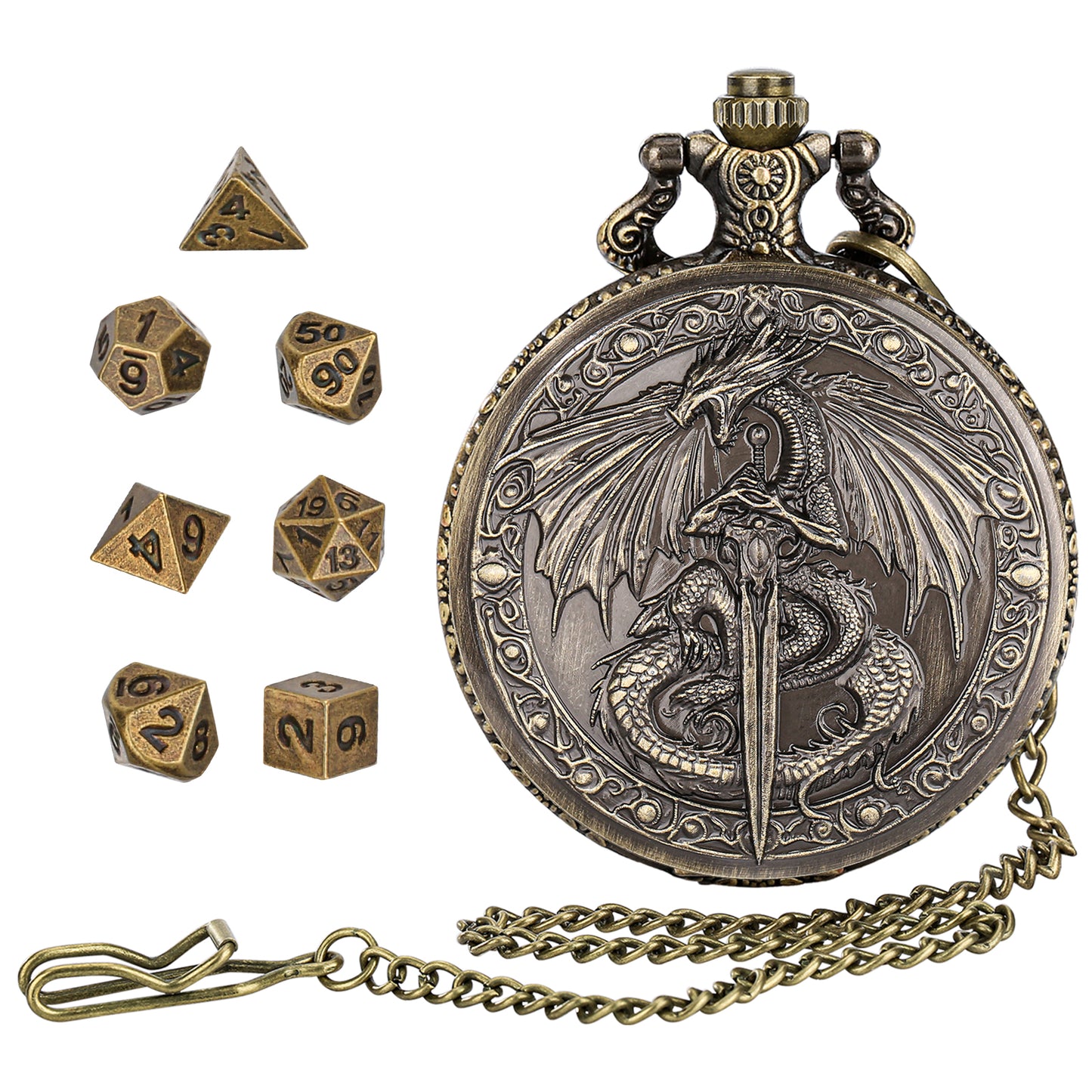 DIEACE D&D Longsword Pocket Watch Metal Dice Set