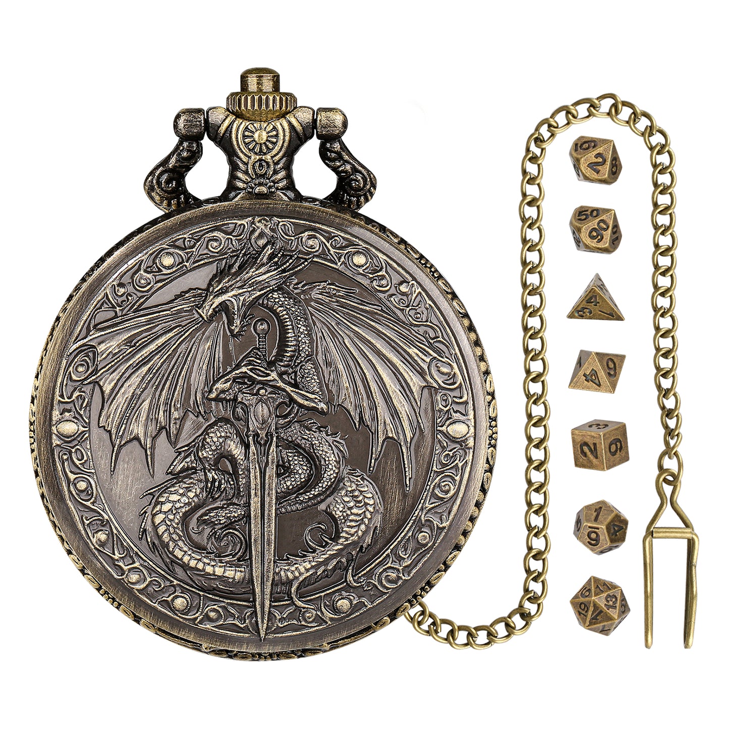DIEACE D&D Longsword Pocket Watch Metal Dice Set