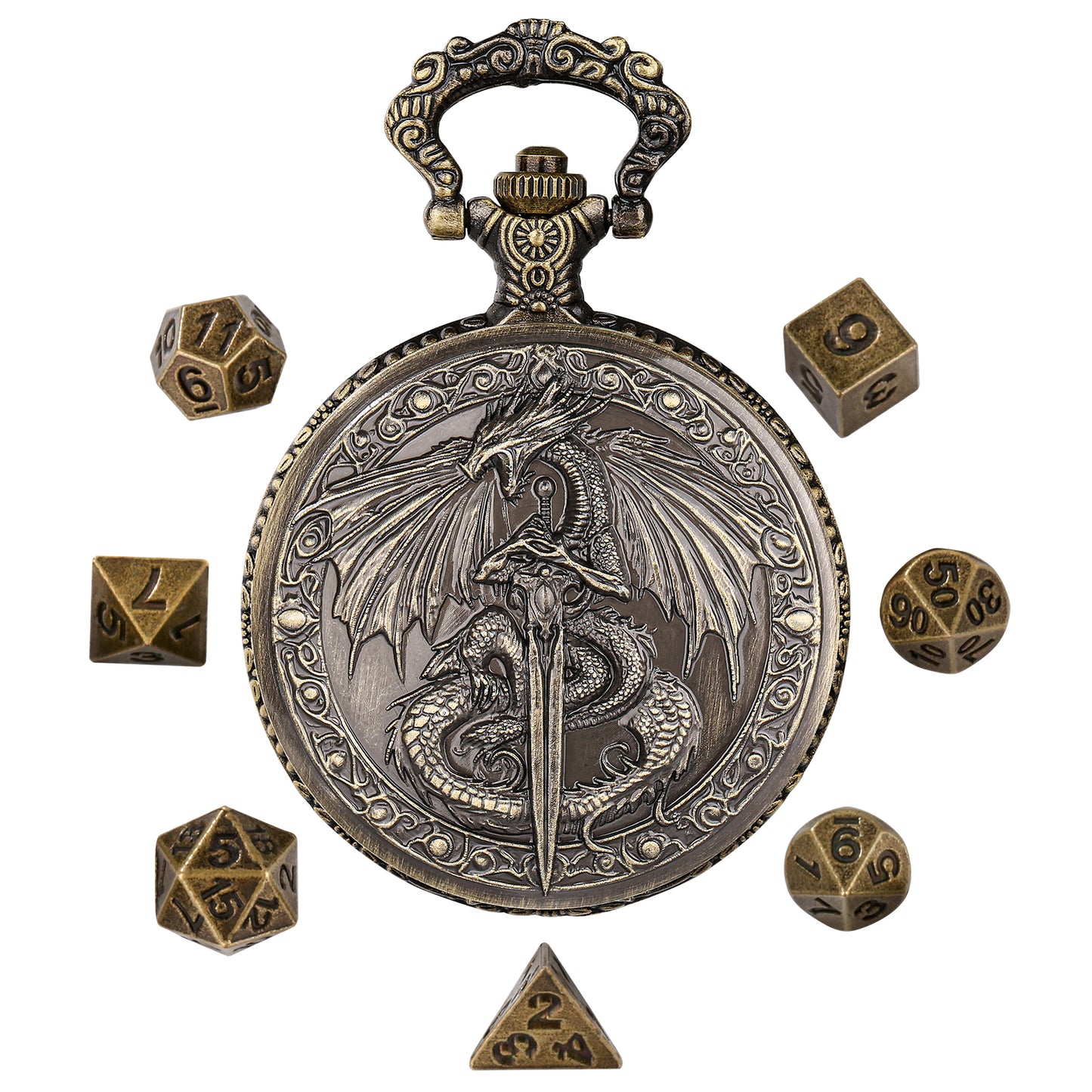 DIEACE D&D Longsword Pocket Watch Metal Dice Set