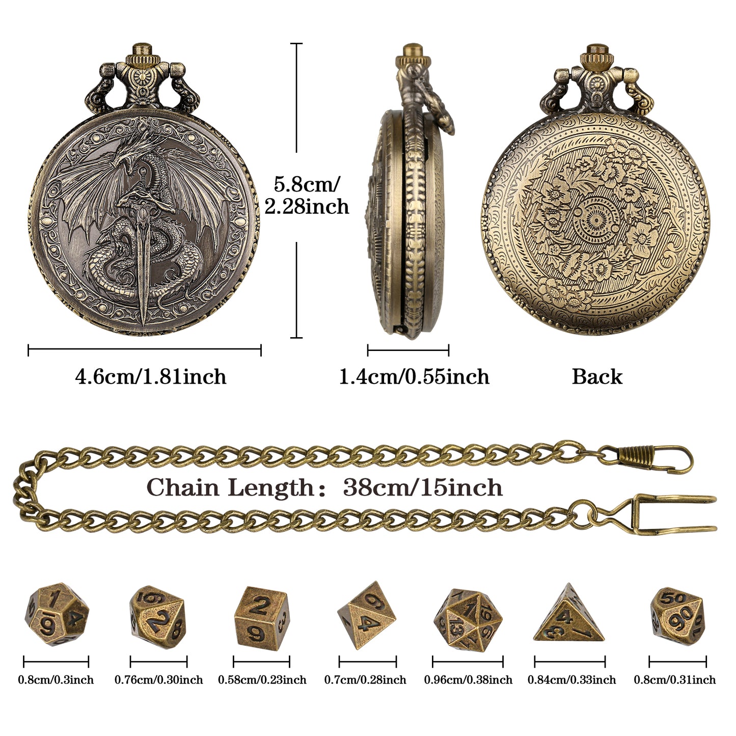 DIEACE D&D Longsword Pocket Watch Metal Dice Set